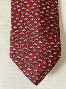 Grant Thomas Men's Necktie Tie Silk Red Multicolor Mini Cars Satin Made in USA - Picture 1 of 7