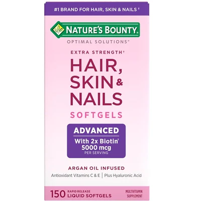Nature's Bounty Optimal Solutions Extra Strength cabelo pele e unhas 150 cápsulas moles - Imagem 1 de 4