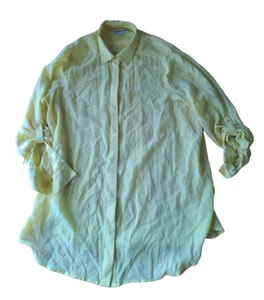 Country Road Shirt Womens Size Large Yellow Button Up Silk Roll Tab Casual Tunic - Picture 1 of 11
