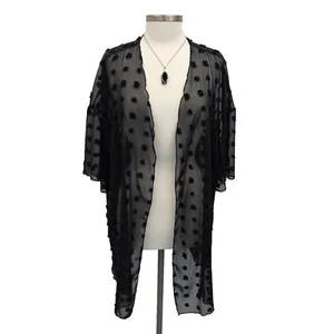Top kimono transparente abierto de punto suizo negro para mujer Plus 2XL de gasa media manga fluido - Imagen 1 de 12