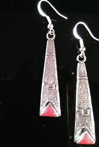 Navajo Sterling & Sandguss Koralle Inlay Ohrhänger signiert George Begay - Bild 1 von 7