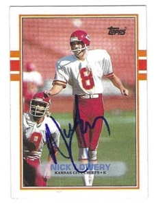 Handsignierte Nick Lowery Kansas City Chiefs 1989 Topps Football Karte #358 mit Echtheitszertifikat - Bild 1 von 1