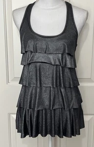 Tank Top Womens Medium Tiered Ruffled Y2K Metallic Festival, Boho grunge  - Picture 1 of 10