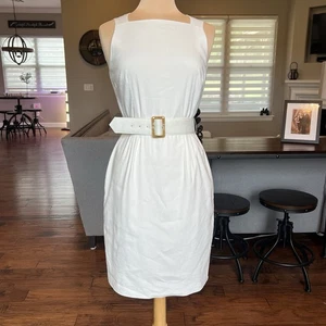 Antonio Melani White Dress Size 6 Lined Linen Blend Sleeveless Belt Stretch - Picture 1 of 17