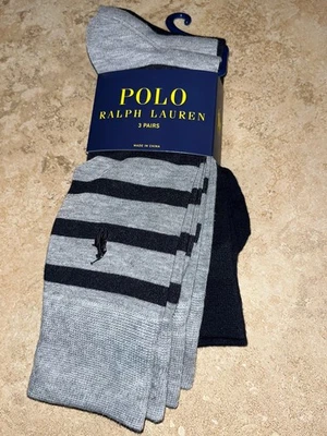 Nuevo con etiquetas Polo Ralph Lauren Paquete de 3 Calcetines de vestir para hombre Azul Marino Gris 6-12.5 Foto 1 de 2