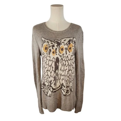 Suéter tejido gráfico búho gris BCBGeneration para mujer XS pulóver manga larga Foto 1 de 4
