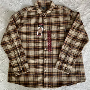 Eddie Bauer Bristol Flannel Shirt Mens XL Khaki Plaid Relaxed Fit Long Sleeves - Picture 1 of 7