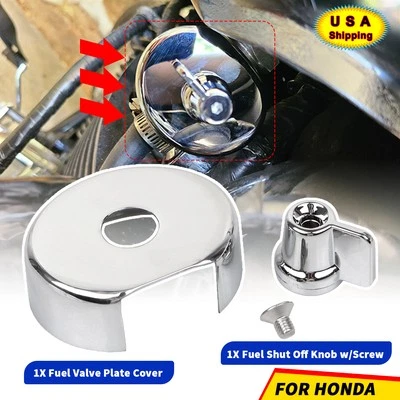 Perilla de válvula de combustible cromada + cubierta para Honda Shadow Sabre Spirit VT1100 VTX1300C/R/S Foto 1 de 4