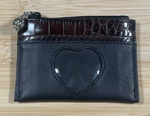 Portamonete Brighton in pelle nera marrone tasca porta carte d'identità cuore argento pull - Foto 1 di 5