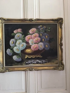 Öl auf Leinwand anonym "Stillleben mit Blumenstrauß" schöner goldener Rahmen - Bild 1 von 24