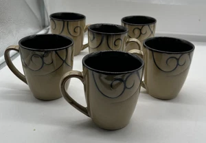 Juego de 6 tazas/tazas de diseño vintage con pergamino negro PFALTZGRAFF - Imagen 1 de 5