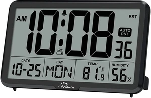 Auto Set Digitale Wanduhr Batteriebetrieben, Schwarz Tischuhren mit Temperatur - Bild 1 von 12