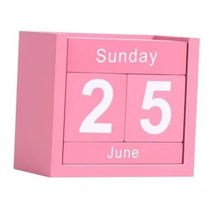 Wooden Block Calendar for Desk, Daily Desktop Perpetual Desk Calendar, Pink - Picture 1 of 8