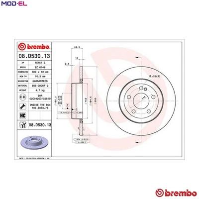 2x BRAKE DISC 08.D530.13 FOR MERCEDES-BENZ C-CLASS/Convertible/T-Model 2.0L 4cyl - Image 1 of 4
