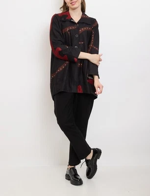 Bella Blue Lagenlook Quirky Black Patterned Jacket, Amazing, Pockets L/XL - H096 - Image 1 of 4