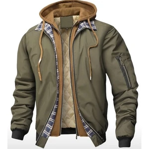 Men's Double Zip Hoodie & Coat Olive Green & Brown Jacket Size 3XL - Picture 1 of 8