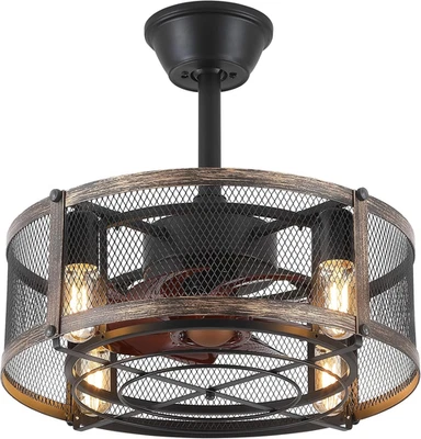 Caged Ceiling Fan with Light, 18 Inch Farmhouse Fandelier Ceiling Fans for Kitch - Image 1 of 4