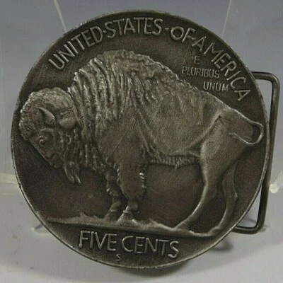 MONEDA DE NÍQUEL BÚFALO HEBILLA CINTURÓN METAL INDIANA ARTESANÍA VINTAGE MUY LIMPIA Foto 1 de 2