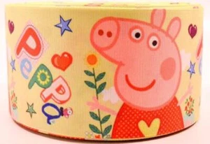 GROSSGRAIN RIBBON 1.5" Wide Yellow-Green Peppa Pig Printed Hair Bow Ribbon - Picture 1 of 1