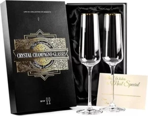Glassique Cadeau Gold Rimmed Champagne Glasses | Set of 2 | 9 oz | - Picture 1 of 5