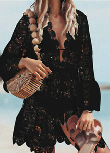 Lace Bathing Suit Cover Up Boho Beach Women Maxi Bikini Sundress Dress Summer US