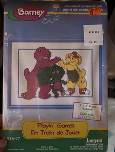 Barney Counted Cross Stitch Kit 5" x 7" Frame Included "Playin' Games" janlynn - Picture 1 of 2