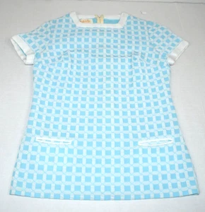 Vintage Catalina Shirt Size S/M 60s Turquoise Blue Plaid White Trim Pockets Mod - Picture 1 of 12