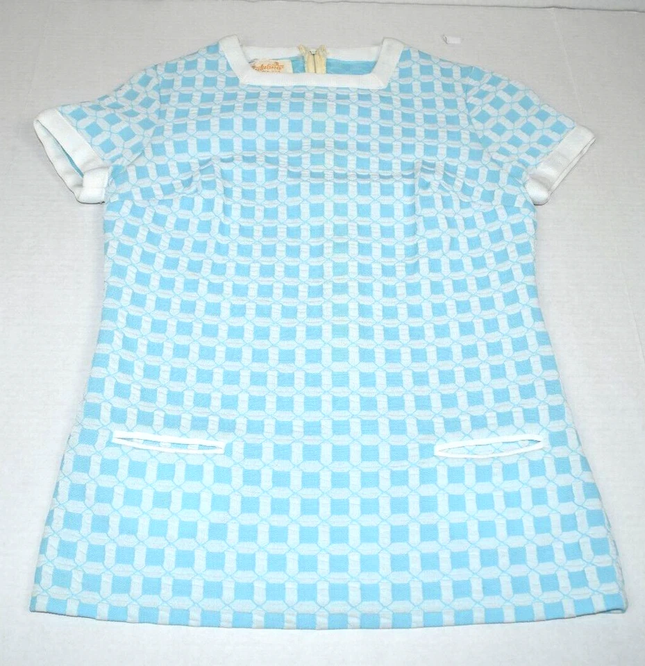 Vintage Catalina Shirt Size S/M 60s Turquoise Blue Plaid White Trim Pockets Mod - Image 1 of 4