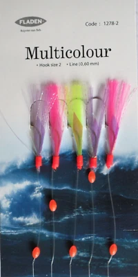Fladen Feather Flash Multicolour Rigs 5 hook size 2 fishing mackerel herring x 5 - Image 1 of 4