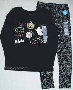 Girl Halloween 2 pc Outfit Glittery Black Cat Tee Legging Top Bottoms Shirt Pant - Picture 1 of 6