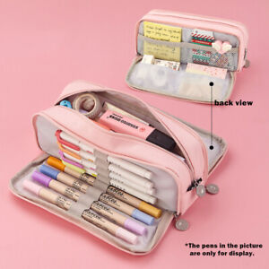 Zipper Pencil Case Large Capacity Pouch with 3 Compartments Organizer Makeup Bag