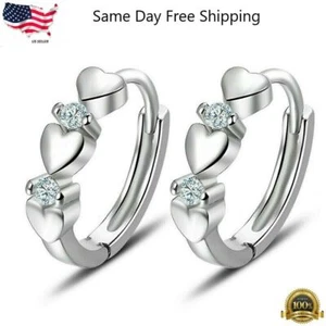 Elegant 925 Silver Plated Heart Hoop Earrings for Women Jewelry Lab Created - Picture 1 of 8