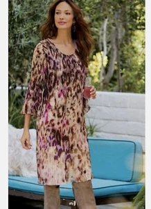 Soft Surroundings Dress Plisse Pleated Leopard Ballia Multicolor Dress Medium - Picture 1 of 5