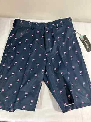 Walter Hagen Mens Perfect 11 Golf Shorts Tee Flag Navy Pattern Size 34 New 10" - Image 1 of 4