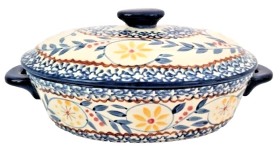 Cazuela de cerámica ovalada de ley para servir con tapa y asas 10,25 pulgadas x 6,5 pulgadas Foto 1 de 4