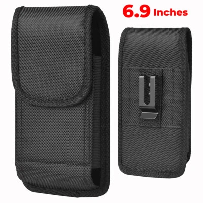 #DE201 7" CUBE RUGGED NYLON VERTICAL POUCH BELT CLIP LOOP BLACK CELL PHONE CASE - Image 1 of 4
