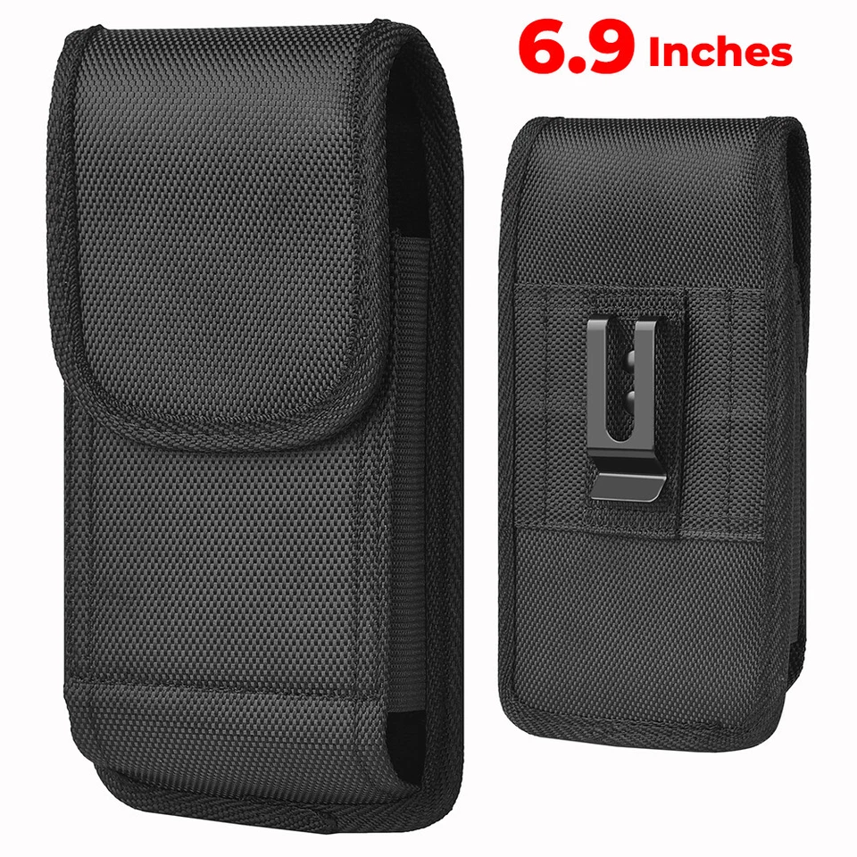 #DE201 7" CUBE RUGGED NYLON VERTICAL POUCH BELT CLIP LOOP BLACK CELL PHONE CASE - Image 1 of 4