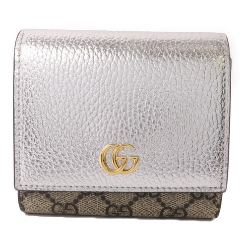Portafoglio GUCCI GHW GG Marmont 598587 rivestito in tela marrone argento