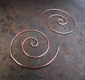 Copper Spiral Hoop Earrings 3/4" .75" artisan handmade copper or red brass - Picture 1 of 8