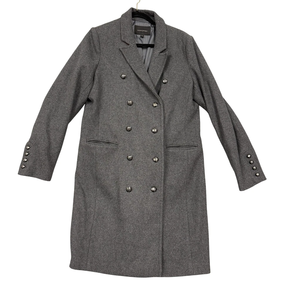 Abrigo Banana Republic Mujer Grande Gris Mezcla Lana Militar Doble Pecho Forrado Foto 1 de 4