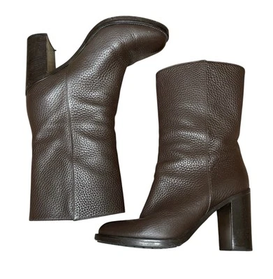 Botas Aquatalia Beryl Marrón Guijarro Cuero Tacón Talla 7 1/2 Hechas en Italia Foto 1 de 4