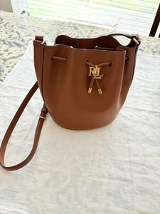 Lauren Ralph Lauren braune Leder Bucket Bag Umhängetasche - LRL Logo - Bild 1 von 11