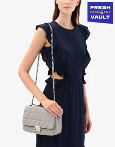 RRP€455 MICHAEL MICHAEL KORS Quilted Leather Crossbody Bag Chain Strap Grey - Picture 1 of 5
