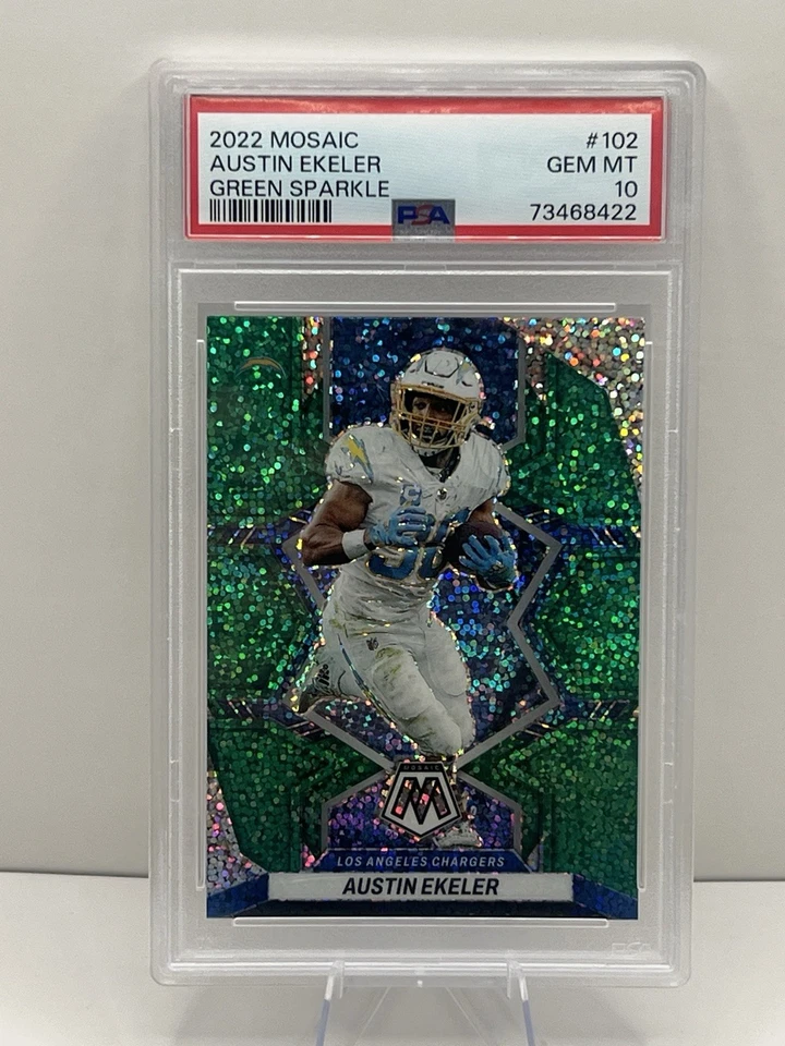 2022 Panini Mosaic Austin Ekeler Green Sparkle Prizm PSA 10 No. 102 - Image 1 of 2