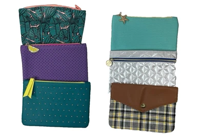 Lot of 6 Ipsy Makeup Glam Empty Bags - Plaid w/ Snap front Teal w/ Studs - Image 1 of 4