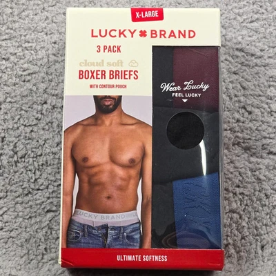 Lucky Brand Boxer Briefs Mens XL 3 Pk Underwear Black STRETCH Fly Pouch Soft NWT - Image 1 of 4