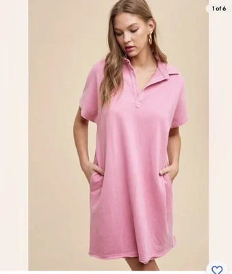 Novo Vestido Annie Wear Mineral Lavado Johnny Collar Tamanho XL Rosa Manga Curta Novo com etiquetas - Imagem 1 de 4