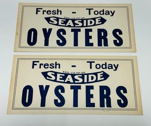 2 Vintage Original Fresh-Today SEASIDE OYSTERNS Pappschild 30er-40er Jahre - Bild 1 von 9