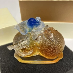 TITTOT Kunst Kristall Glas Skulptur Liebe Vögel auf Obst Figur wunderschön! Mit Box - Bild 1 von 6