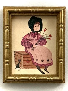 dollhouse doll house miniature PICTURE WOOD FRAME COUNTRY GIRL 2 1/8" X 1 3/4" - Picture 1 of 1